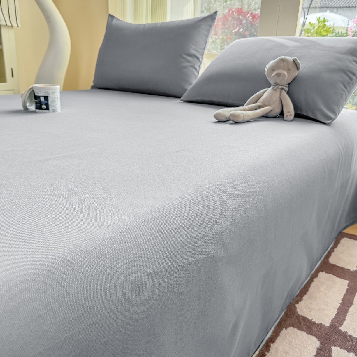 91家纺网 家纺一手货源 找家纺 康纳利 2026新款原棉老粗布透气印花床单 雾蓝灰