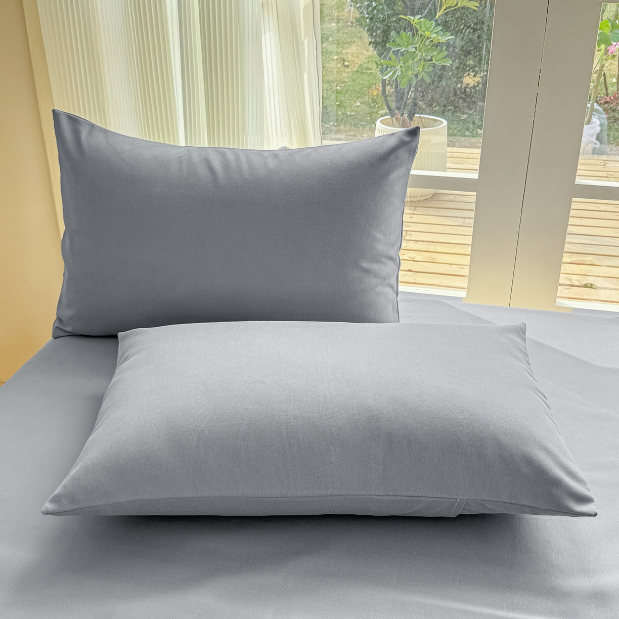 91家纺网 家纺一手货源 找家纺 康纳利 2026新款原棉老粗布透气印花床单 雾蓝灰