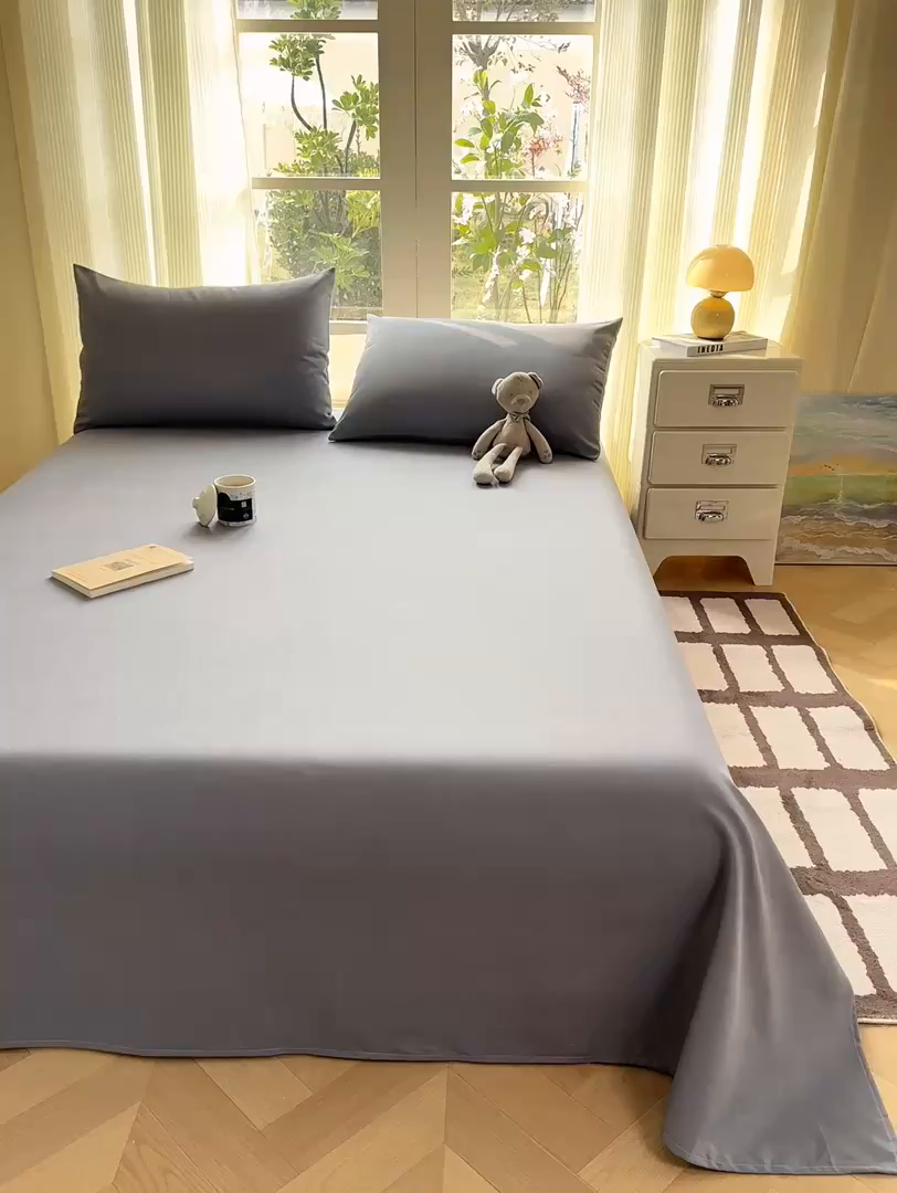 91家纺网 家纺一手货源 找家纺 康纳利 2026新款原棉老粗布透气印花床单 雾蓝灰