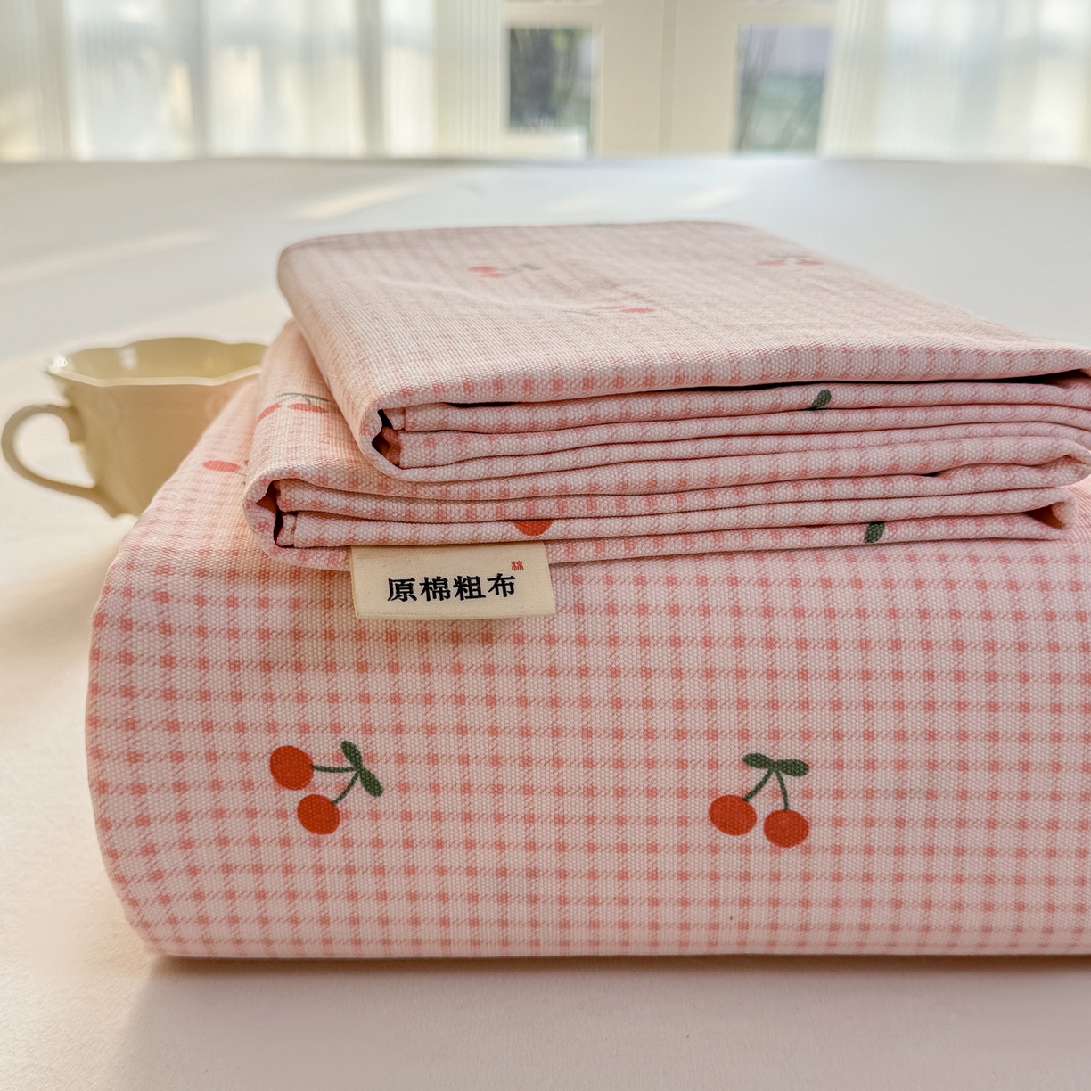 康纳利 2026新款原棉老粗布透气印花床单 樱小格