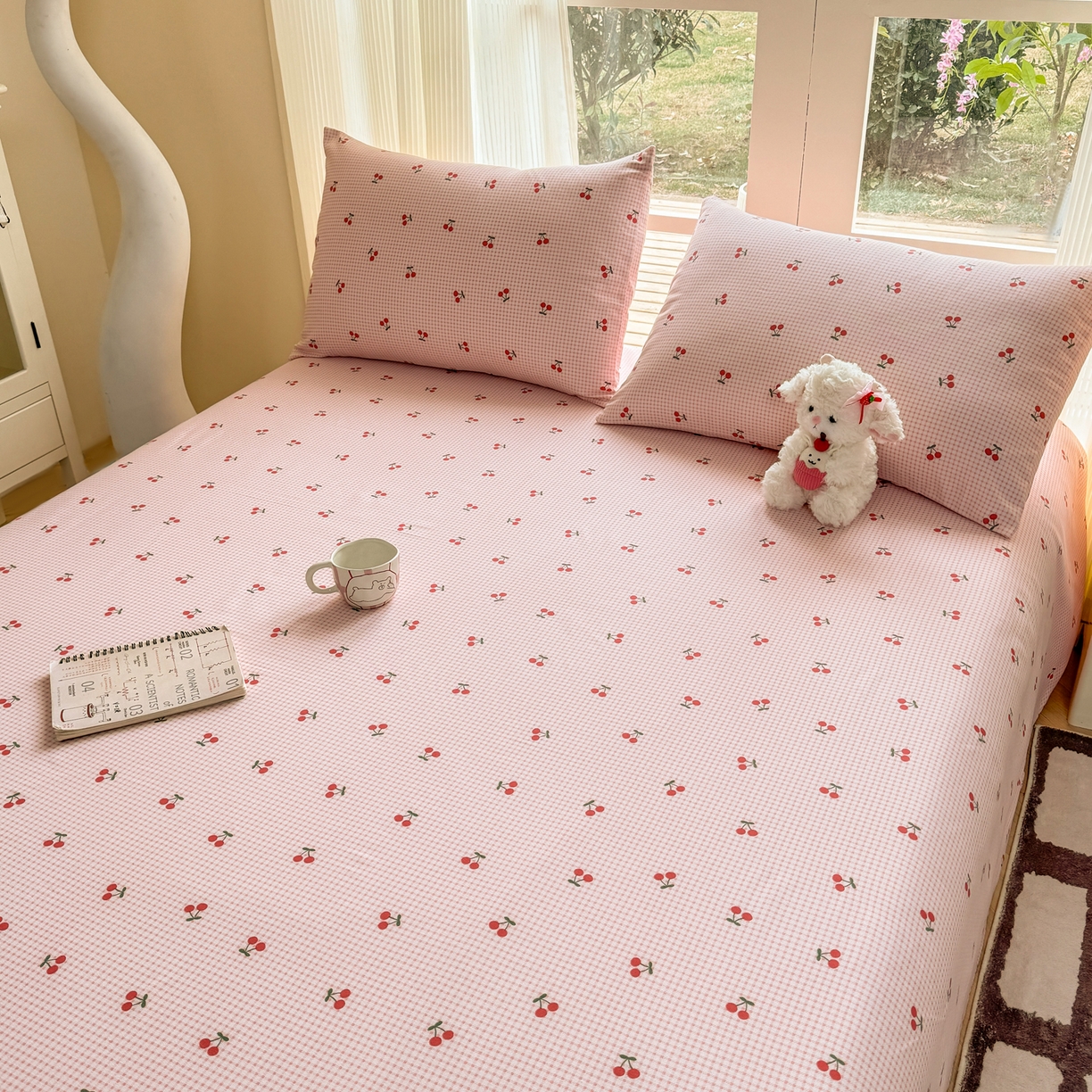 91家纺网 家纺一手货源 找家纺 康纳利 2026新款原棉老粗布透气印花床单 樱小格