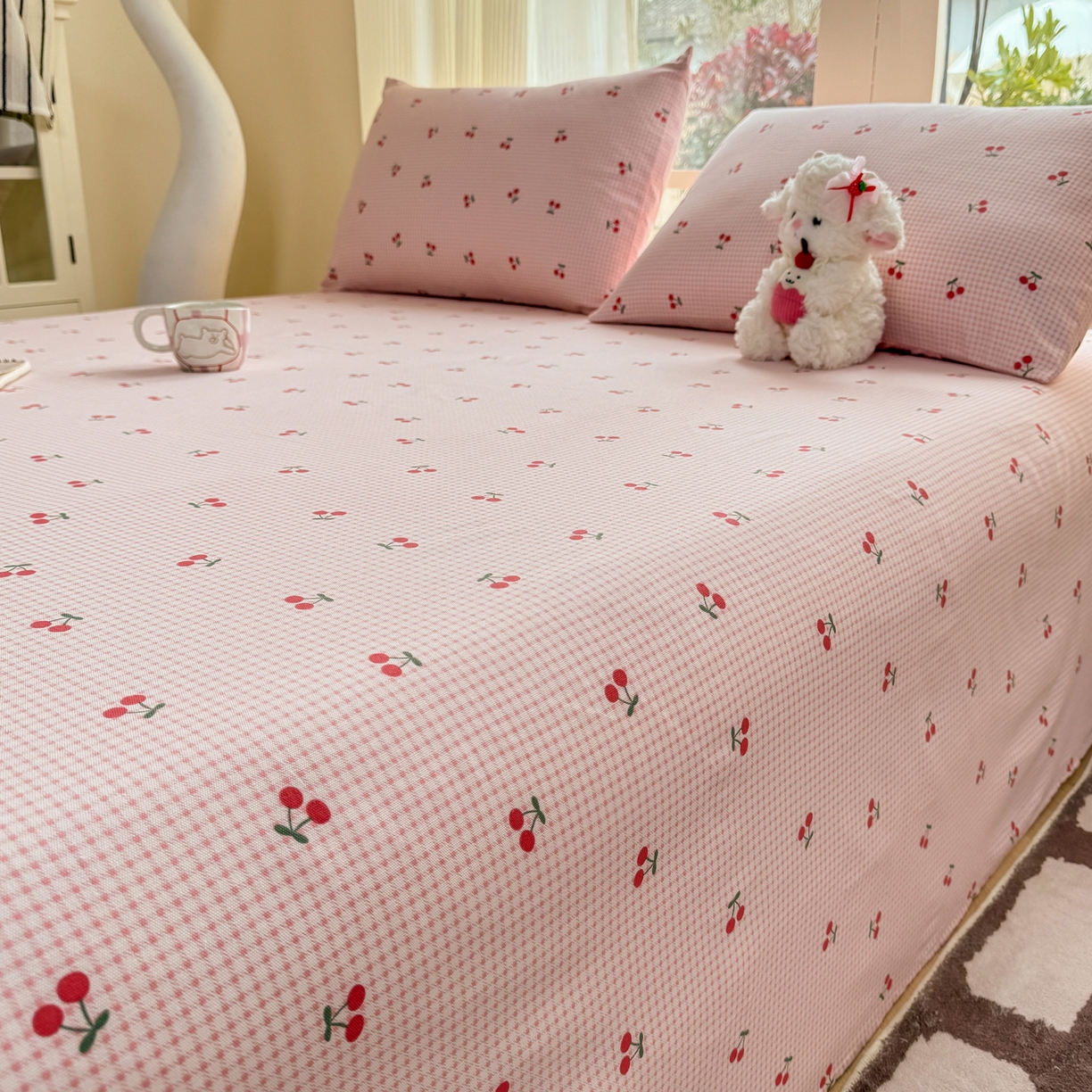 91家纺网 家纺一手货源 找家纺 康纳利 2026新款原棉老粗布透气印花床单 樱小格