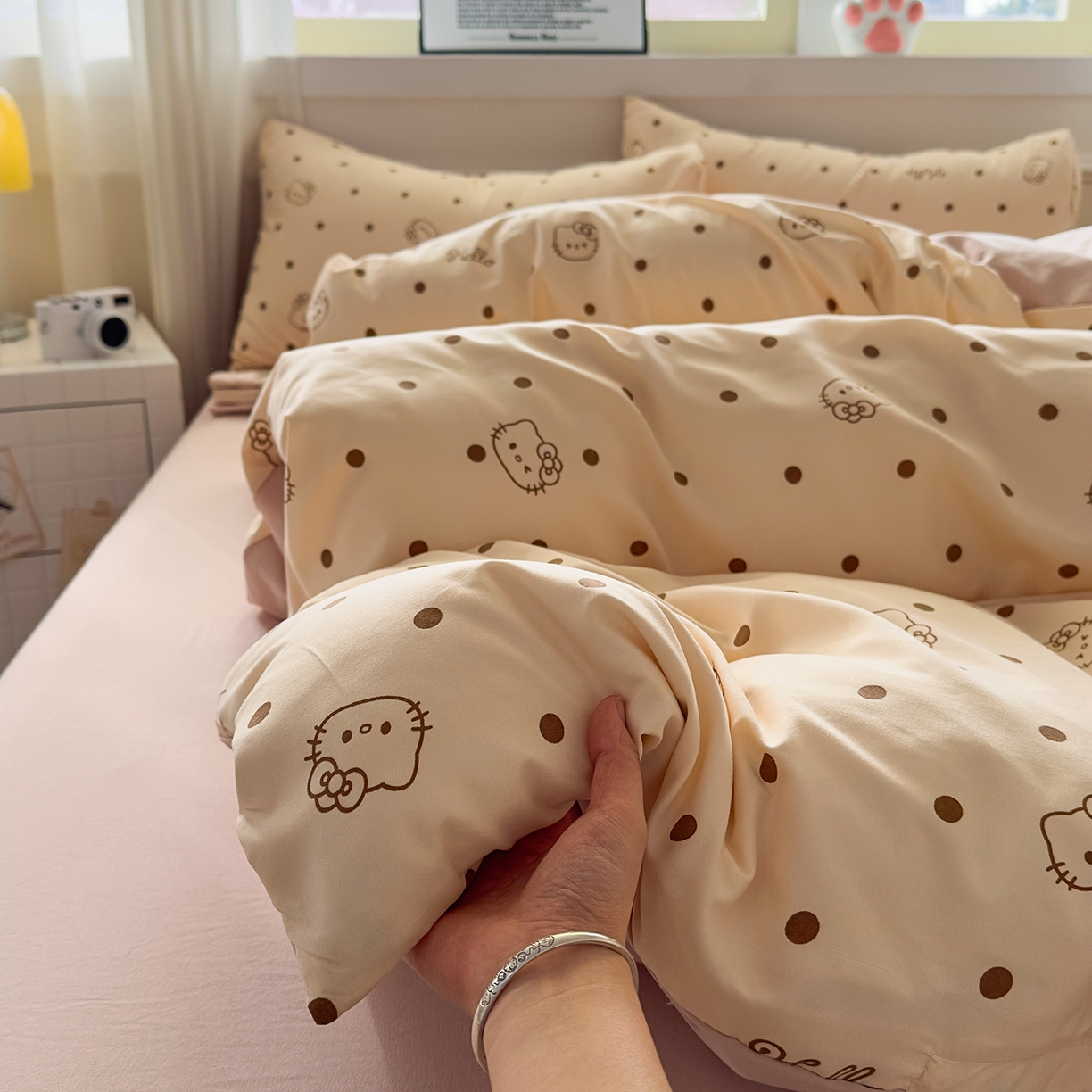 91家纺网 家纺一手货源 找家纺 洁柔供应链 2026新款A类古法糯小棉四件套 半糖kitty