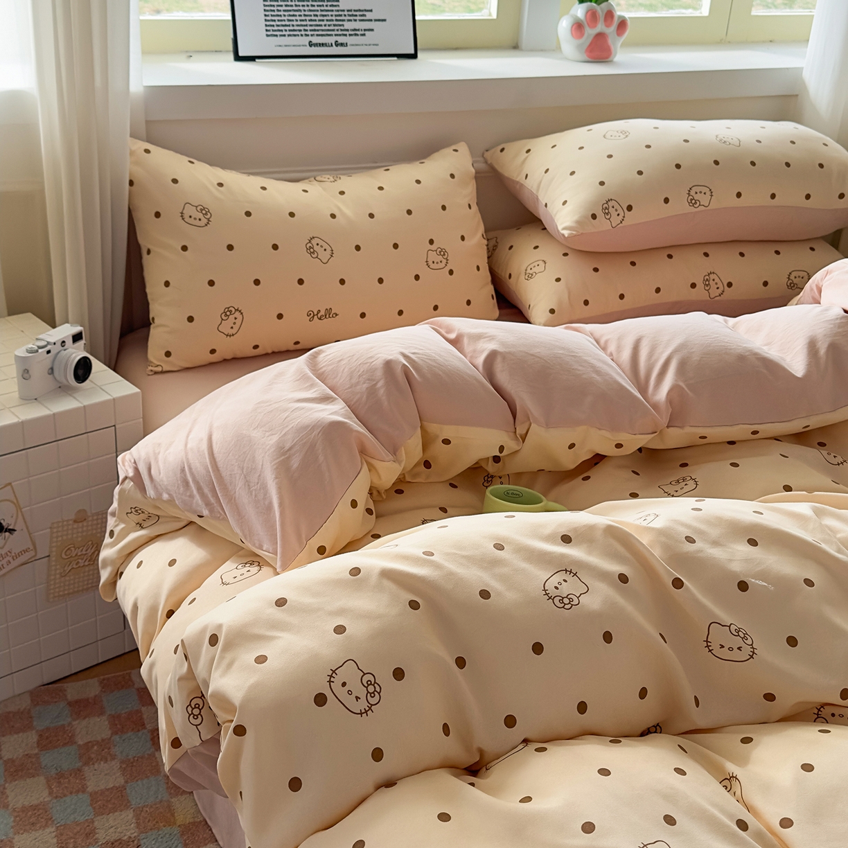 91家纺网 家纺一手货源 找家纺 洁柔供应链 2026新款A类古法糯小棉四件套 半糖kitty