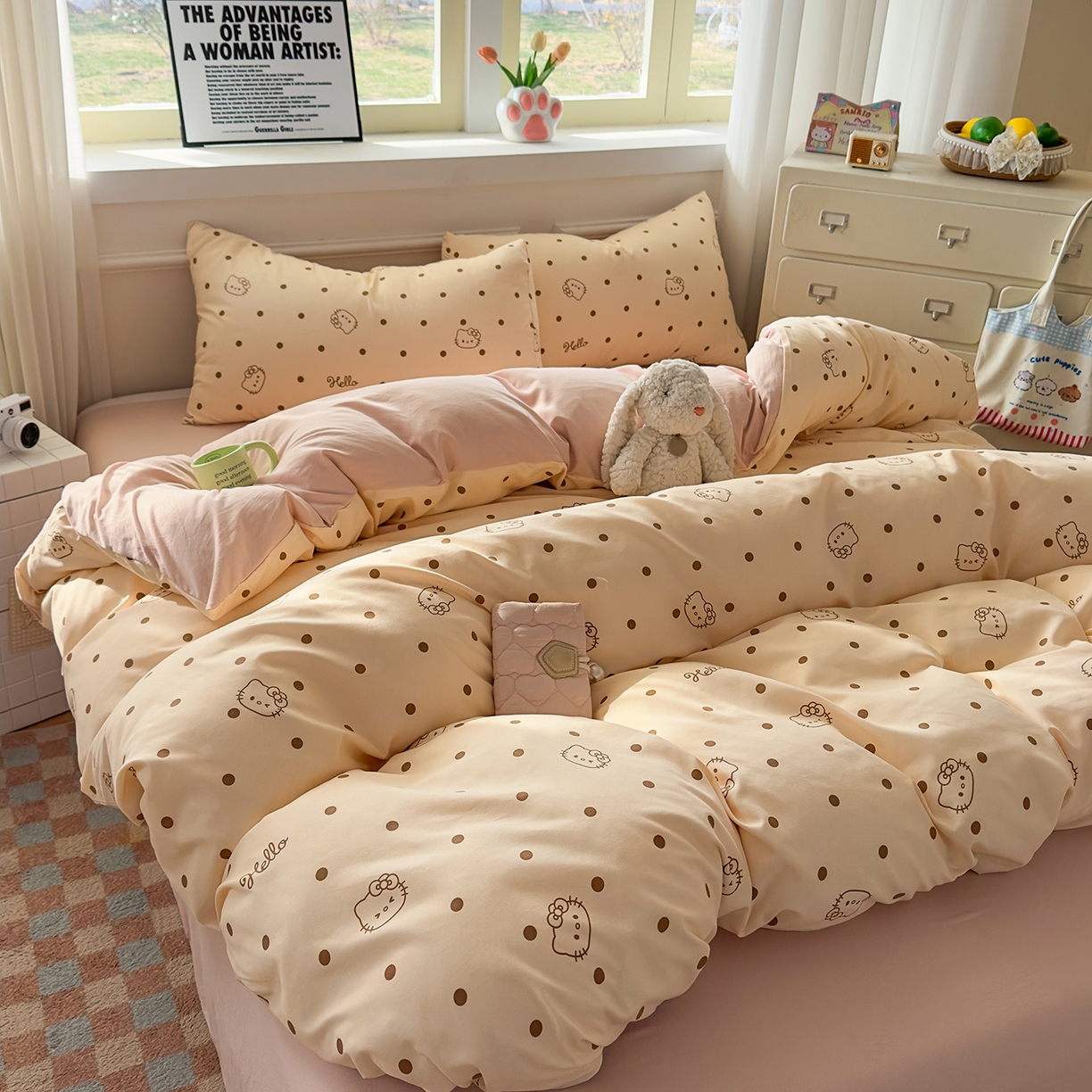 91家纺网 家纺一手货源 找家纺 洁柔供应链 2026新款A类古法糯小棉四件套 半糖kitty