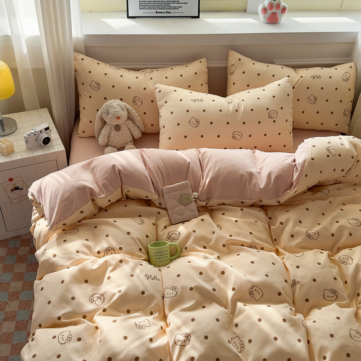 91家纺网 家纺一手货源 找家纺 洁柔供应链 2026新款A类古法糯小棉四件套 半糖kitty