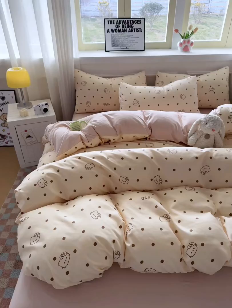 91家纺网 家纺一手货源 找家纺 洁柔供应链 2026新款A类古法糯小棉四件套 半糖kitty