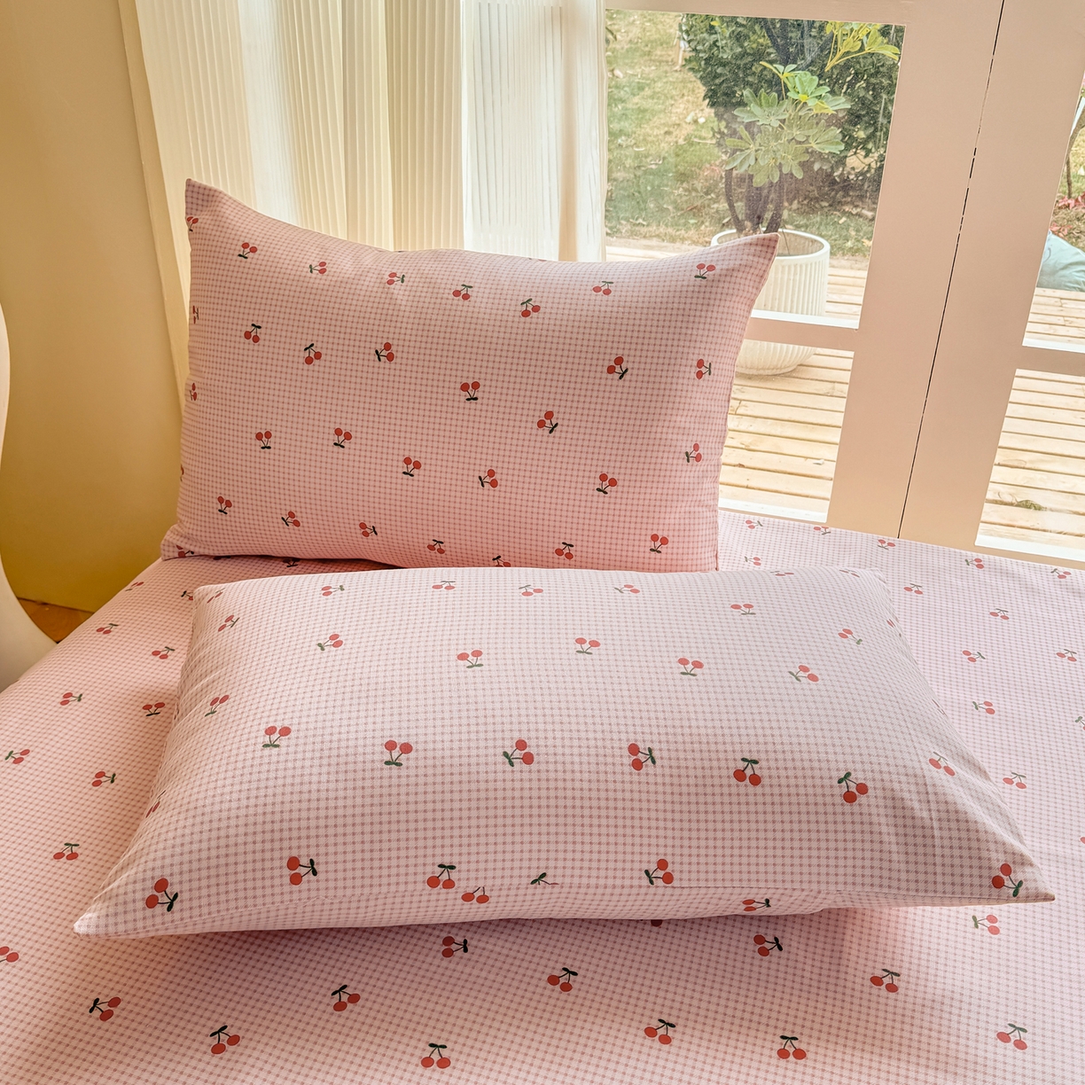 91家纺网 家纺一手货源 找家纺 康纳利 2026新款原棉老粗布透气印花床单 樱小格