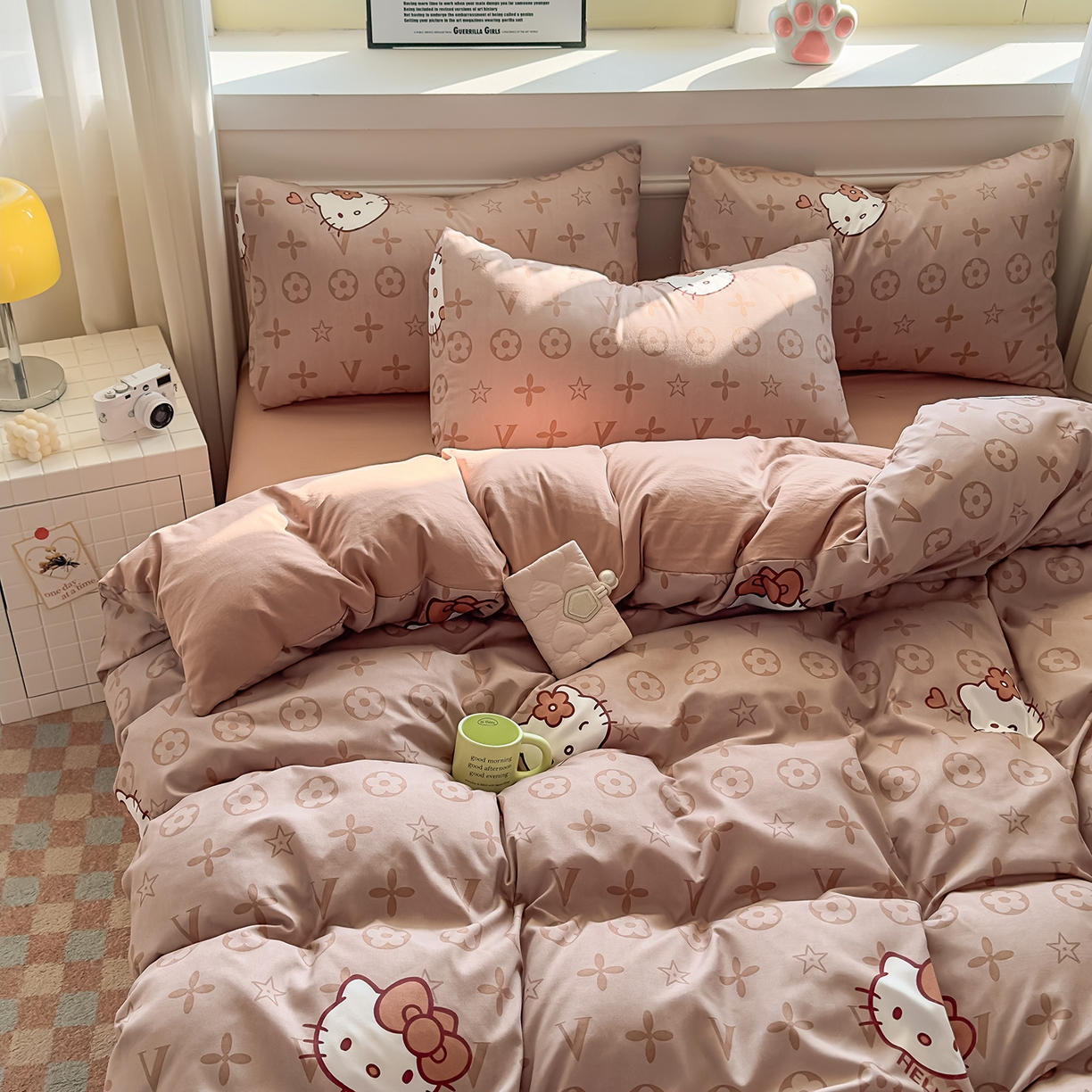 91家纺网 家纺一手货源 找家纺 洁柔供应链 2026新款A类古法糯小棉四件套 潮牌 kitty