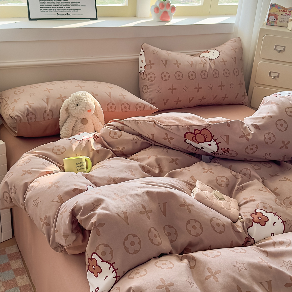 91家纺网 家纺一手货源 找家纺 洁柔供应链 2026新款A类古法糯小棉四件套 潮牌 kitty