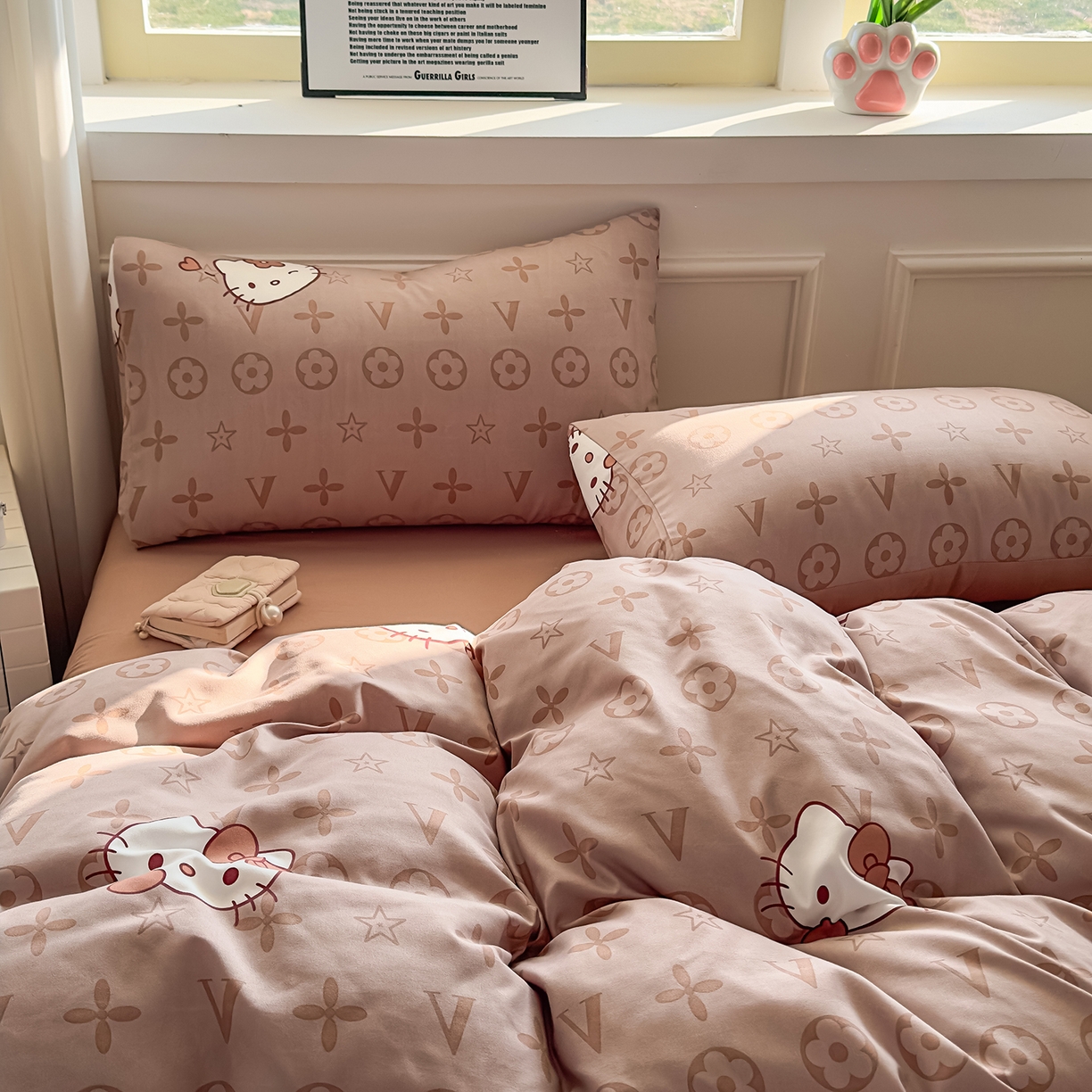 91家纺网 家纺一手货源 找家纺 洁柔供应链 2026新款A类古法糯小棉四件套 潮牌 kitty