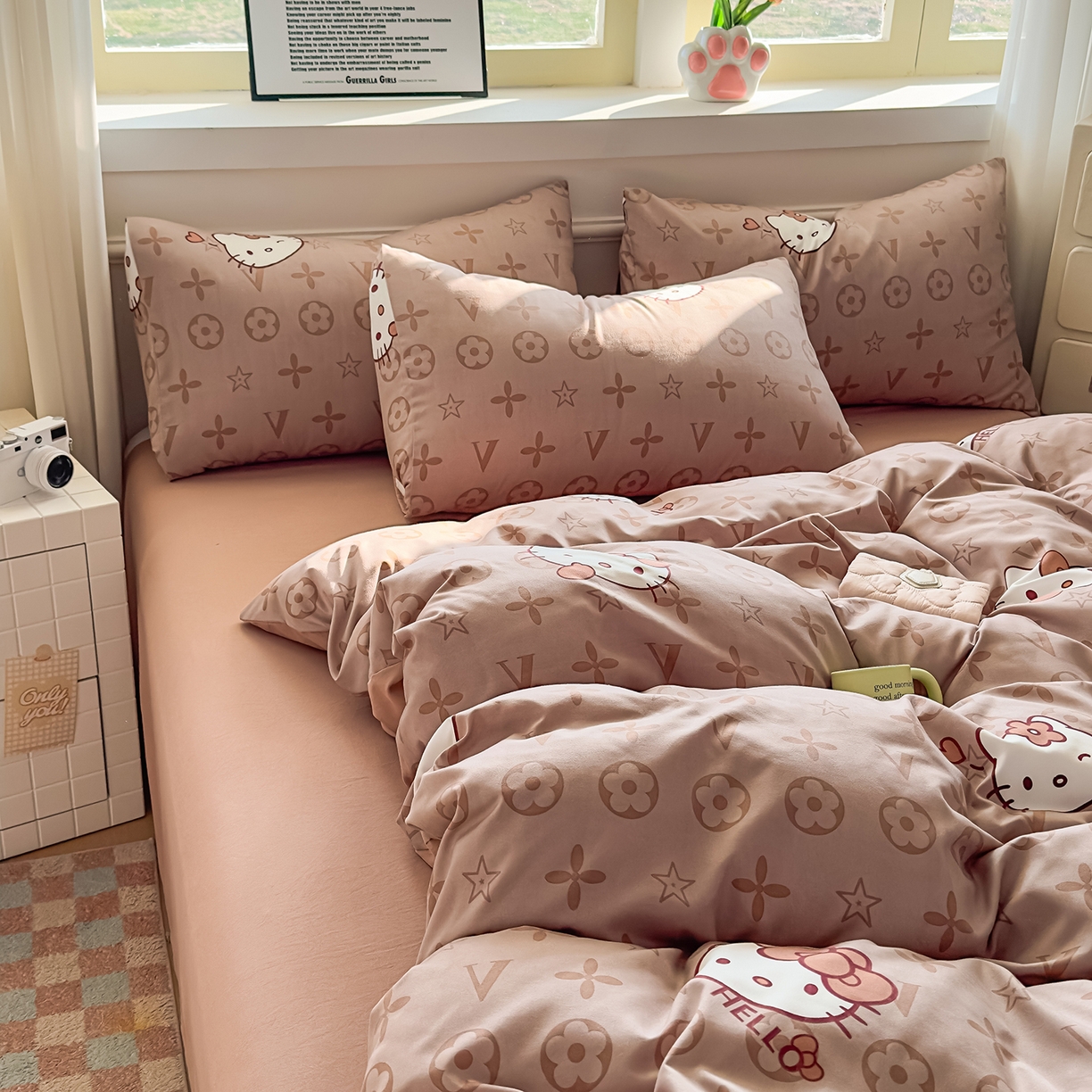 91家纺网 家纺一手货源 找家纺 洁柔供应链 2026新款A类古法糯小棉四件套 潮牌 kitty