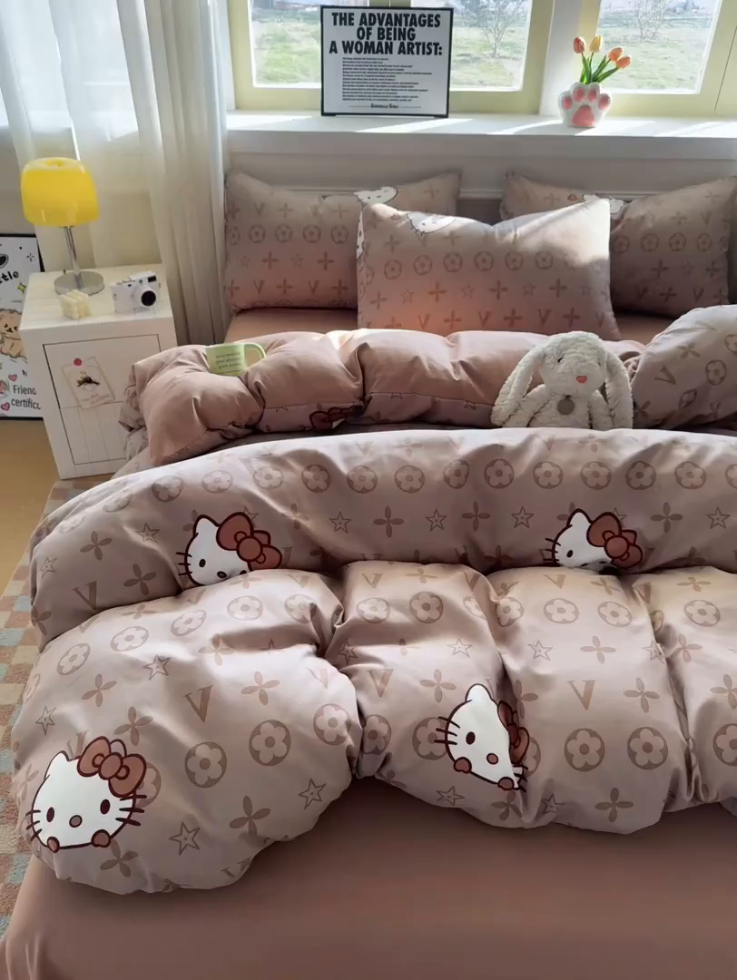 91家纺网 家纺一手货源 找家纺 洁柔供应链 2026新款A类古法糯小棉四件套 潮牌 kitty