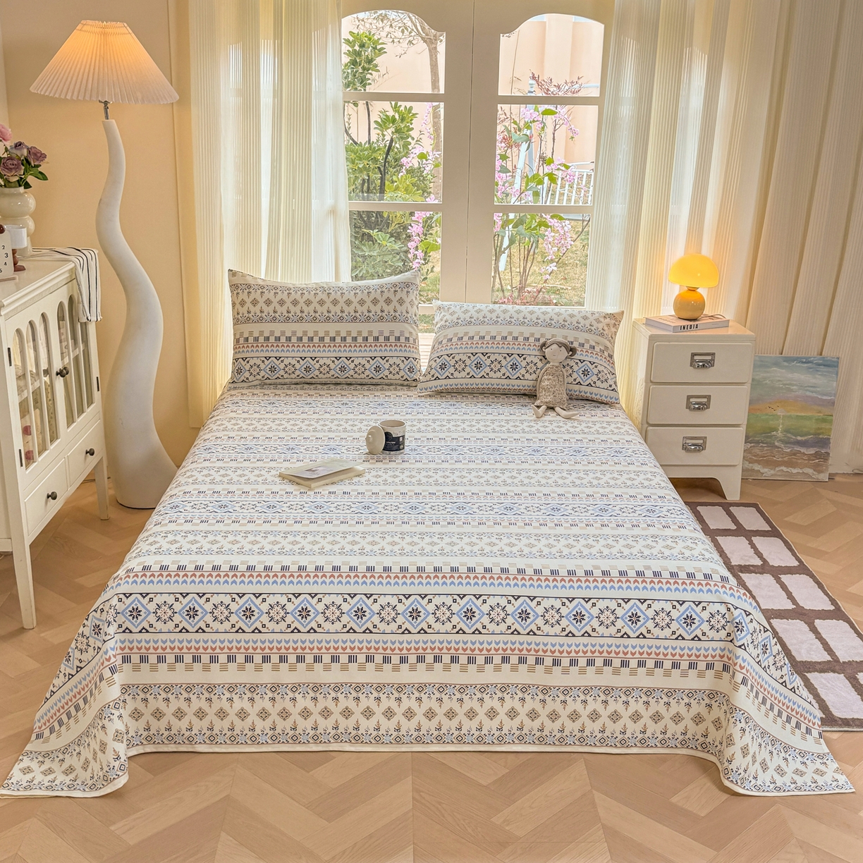 91家纺网 家纺一手货源 找家纺 康纳利 2026新款原棉老粗布透气印花床单 织锦