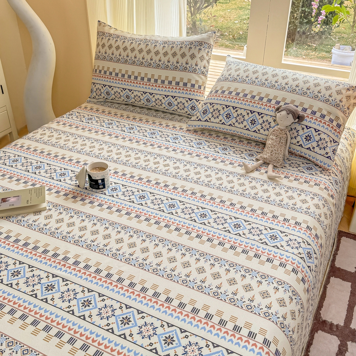 91家纺网 家纺一手货源 找家纺 康纳利 2026新款原棉老粗布透气印花床单 织锦