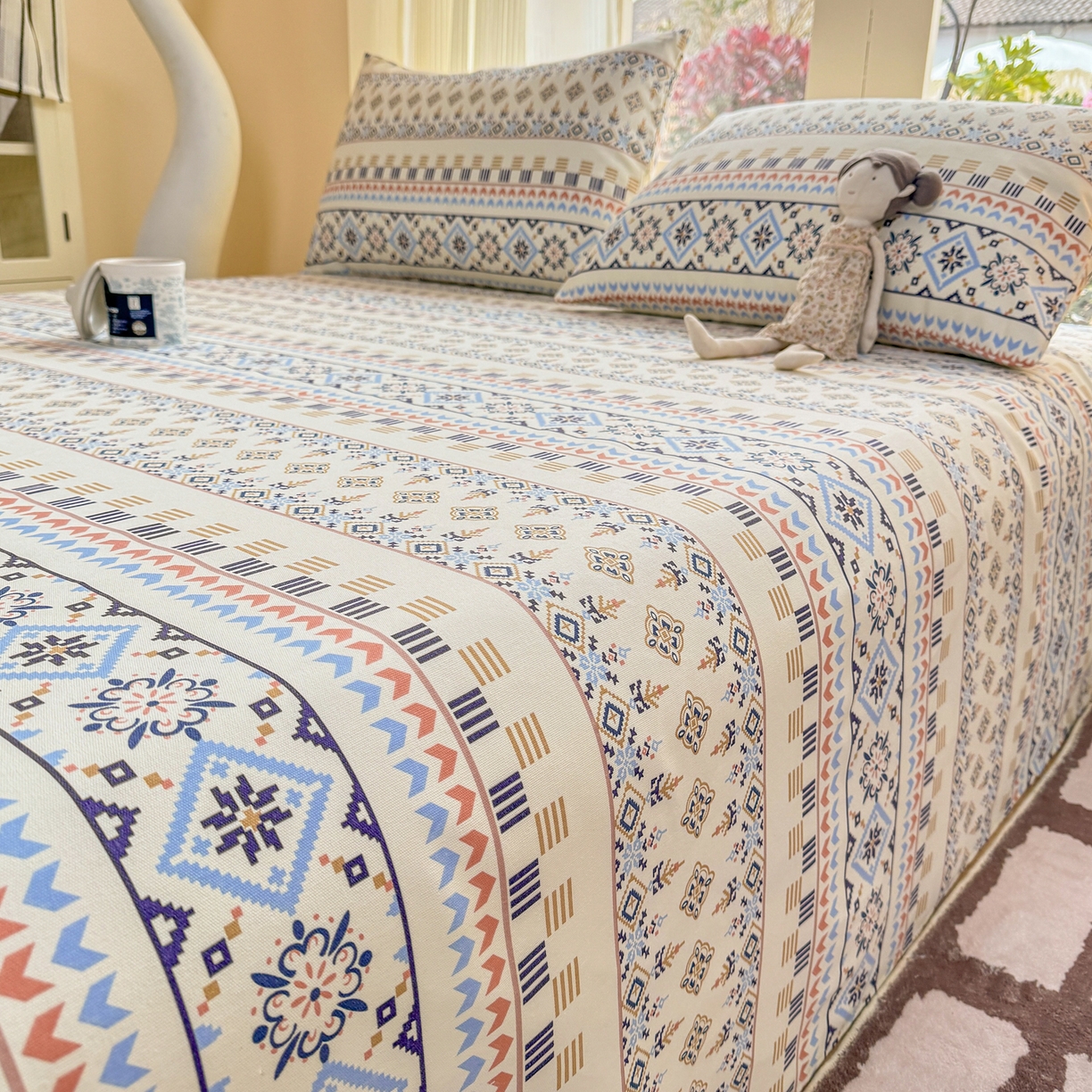 91家纺网 家纺一手货源 找家纺 康纳利 2026新款原棉老粗布透气印花床单 织锦