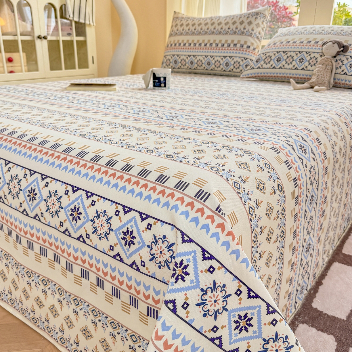 91家纺网 家纺一手货源 找家纺 康纳利 2026新款原棉老粗布透气印花床单 织锦