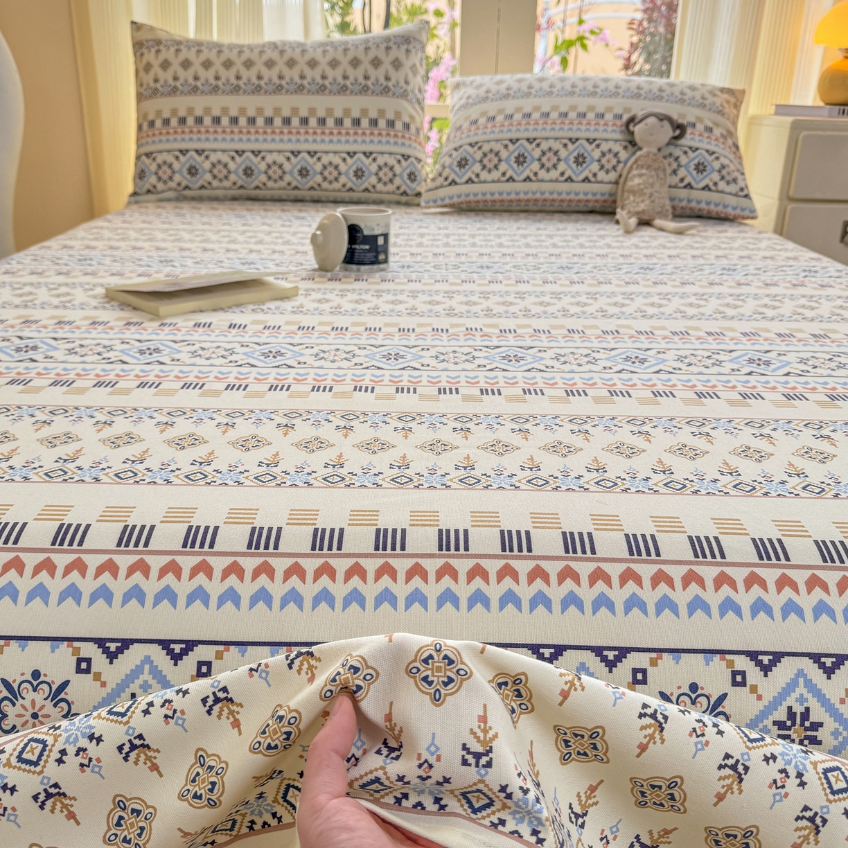 91家纺网 家纺一手货源 找家纺 康纳利 2026新款原棉老粗布透气印花床单 织锦