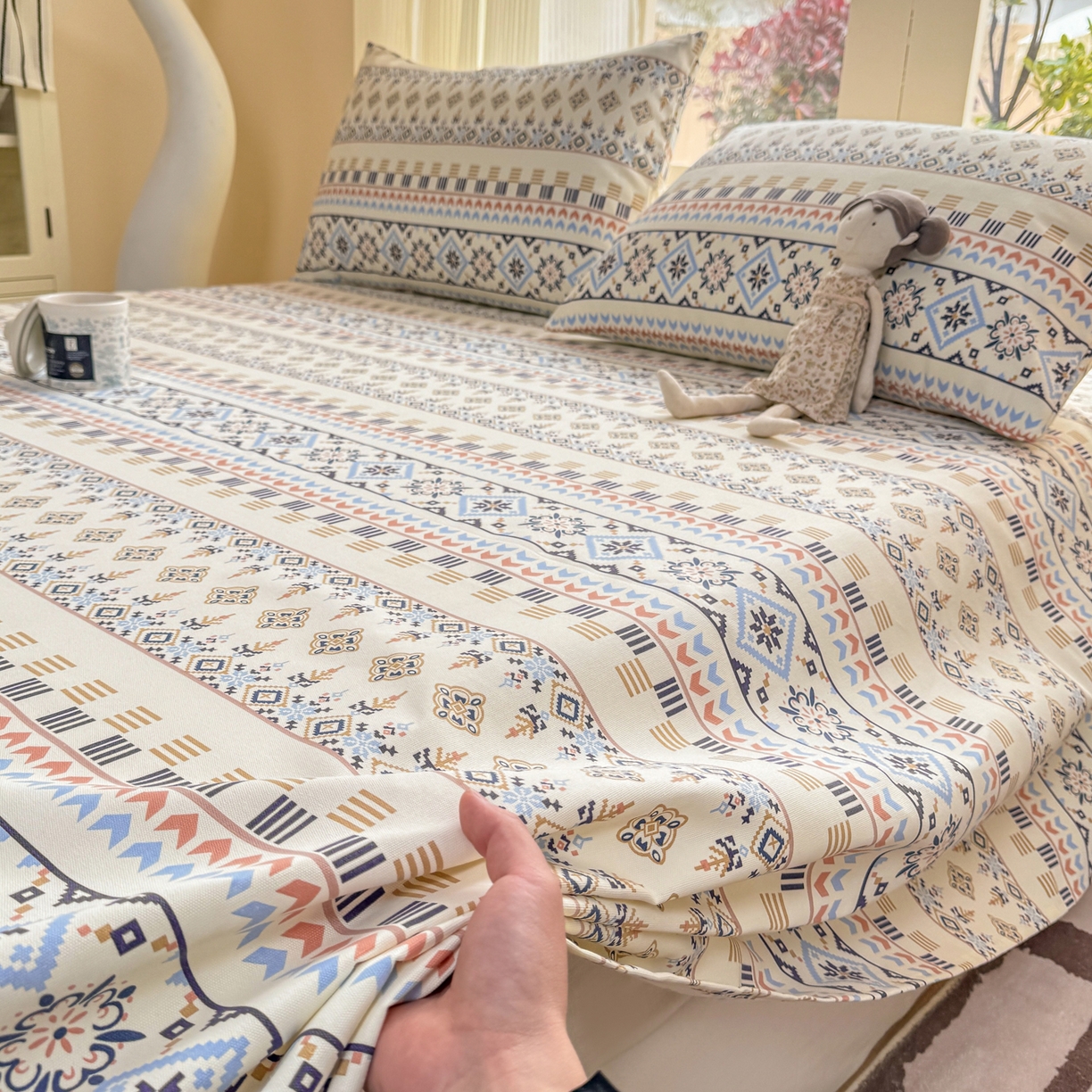 91家纺网 家纺一手货源 找家纺 康纳利 2026新款原棉老粗布透气印花床单 织锦