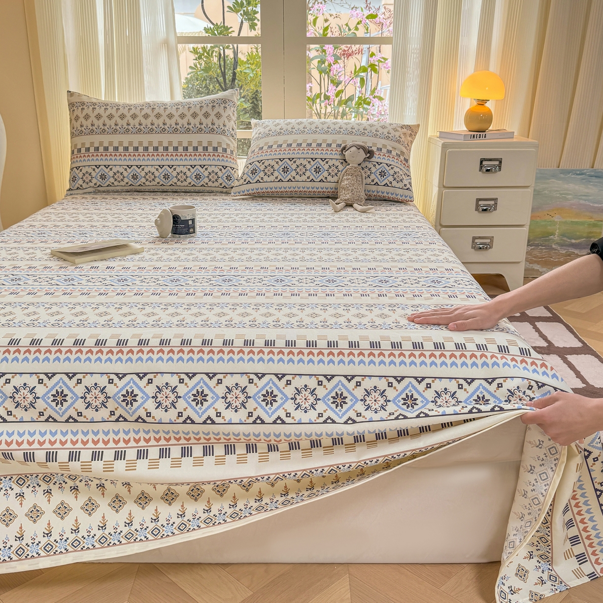 91家纺网 家纺一手货源 找家纺 康纳利 2026新款原棉老粗布透气印花床单 织锦