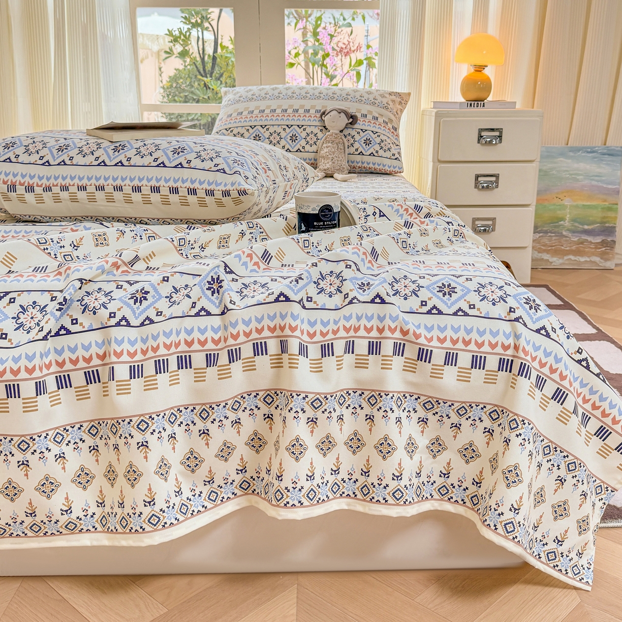 91家纺网 家纺一手货源 找家纺 康纳利 2026新款原棉老粗布透气印花床单 织锦