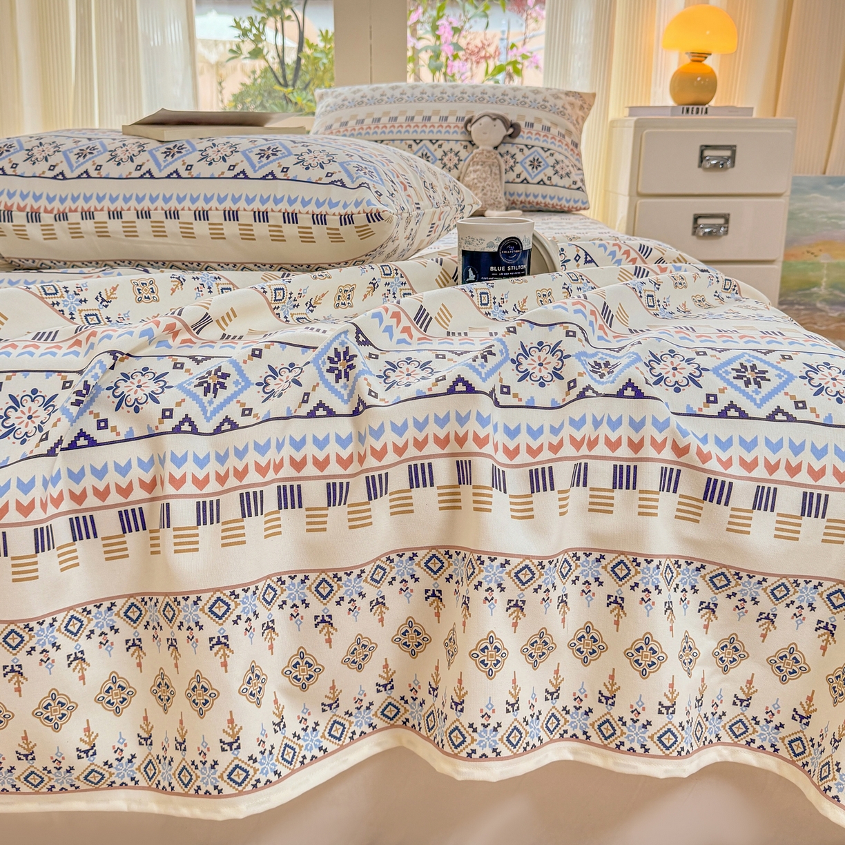 91家纺网 家纺一手货源 找家纺 康纳利 2026新款原棉老粗布透气印花床单 织锦