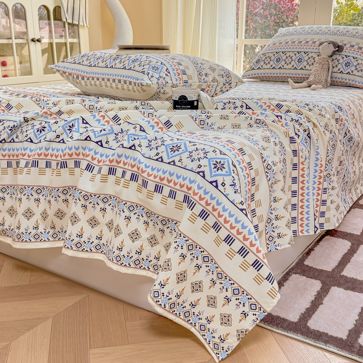 91家纺网 家纺一手货源 找家纺 康纳利 2026新款原棉老粗布透气印花床单 织锦