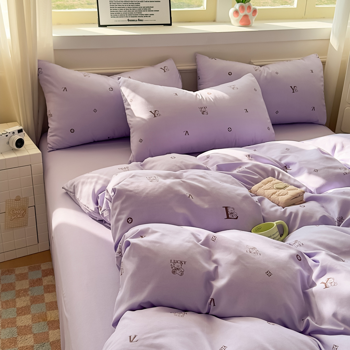 91家纺网 家纺一手货源 找家纺 洁柔供应链 2026新款A类古法糯小棉四件套 潮牌紫韵