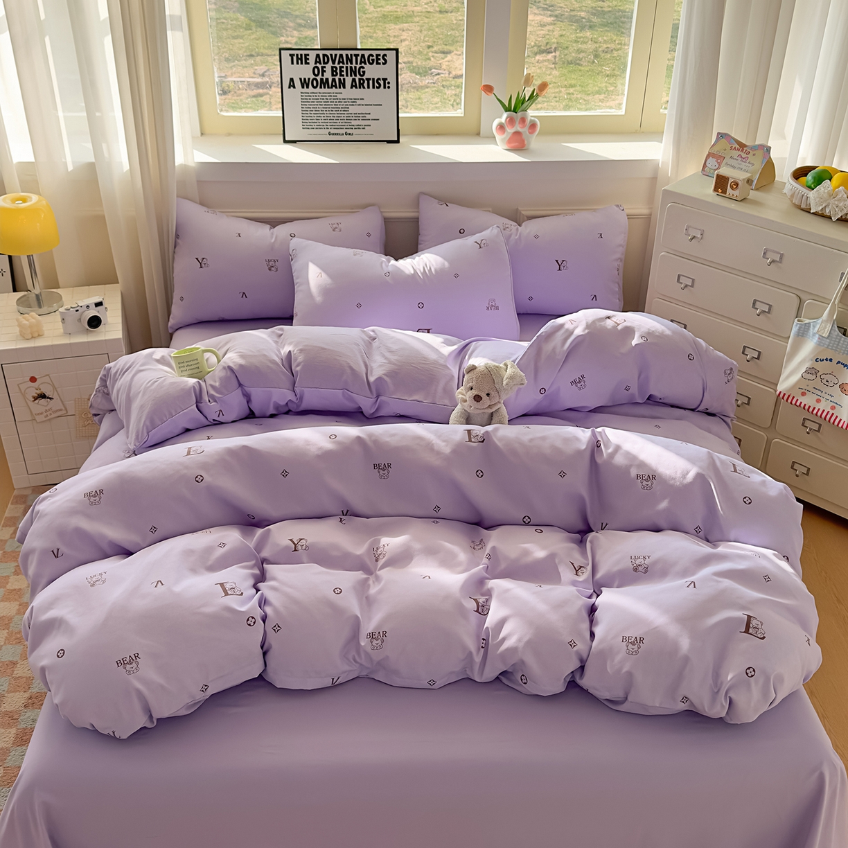 洁柔供应链 2026新款A类古法糯小棉四件套 潮牌紫韵