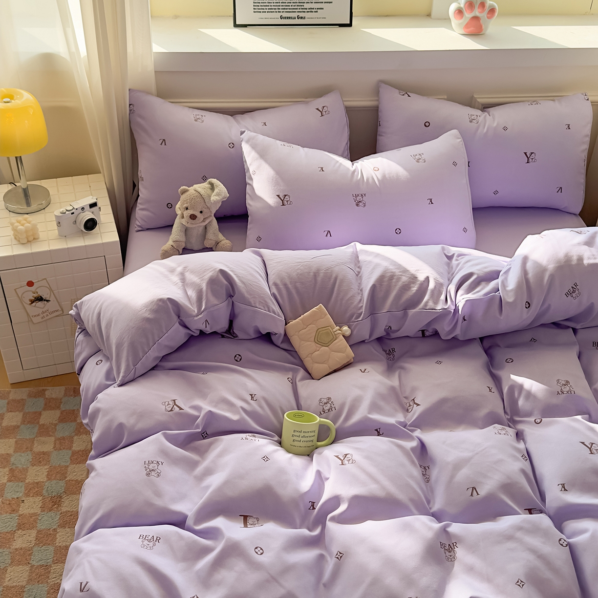 91家纺网 家纺一手货源 找家纺 洁柔供应链 2026新款A类古法糯小棉四件套 潮牌紫韵