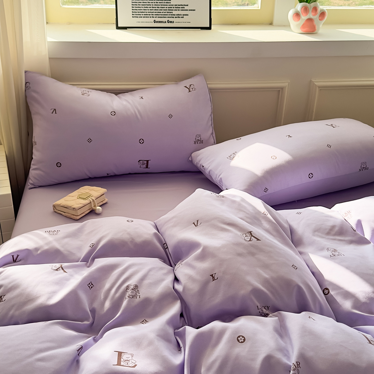 91家纺网 家纺一手货源 找家纺 洁柔供应链 2026新款A类古法糯小棉四件套 潮牌紫韵