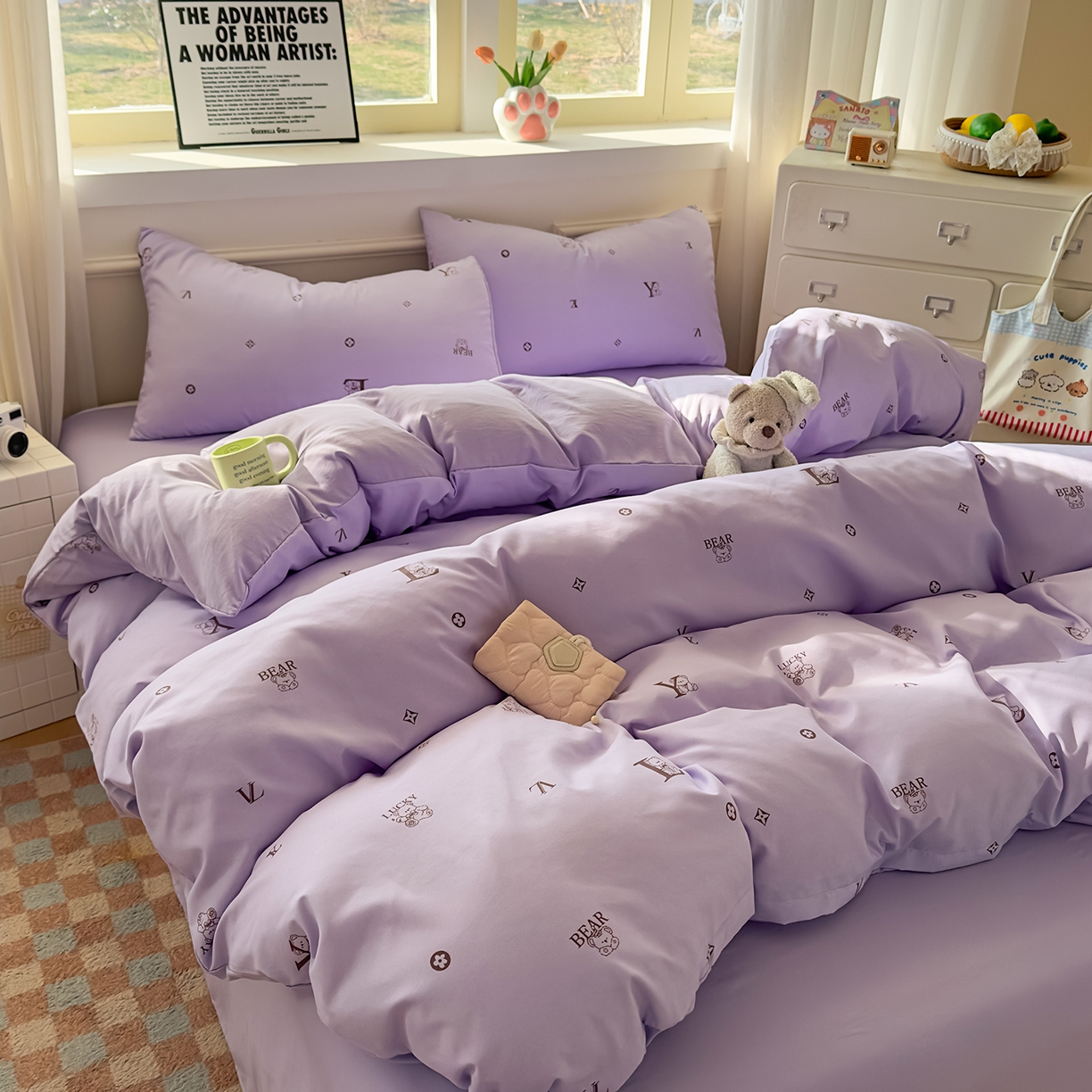 91家纺网 家纺一手货源 找家纺 洁柔供应链 2026新款A类古法糯小棉四件套 潮牌紫韵