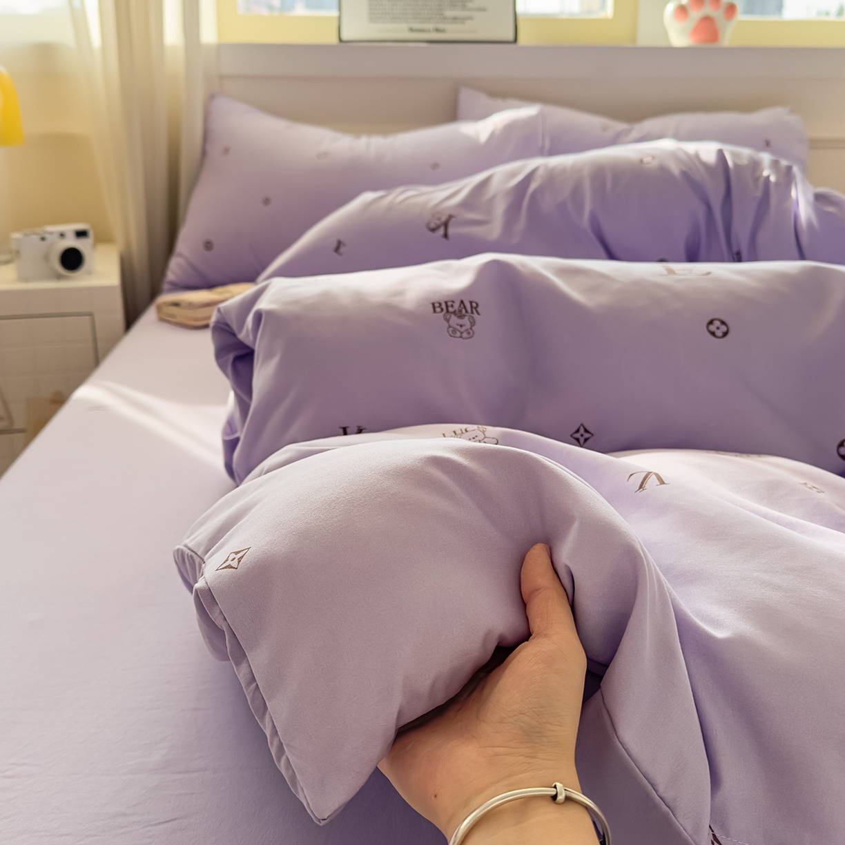 91家纺网 家纺一手货源 找家纺 洁柔供应链 2026新款A类古法糯小棉四件套 潮牌紫韵