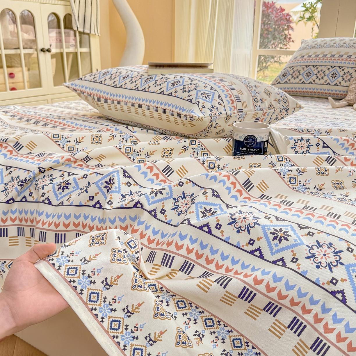 91家纺网 家纺一手货源 找家纺 康纳利 2026新款原棉老粗布透气印花床单 织锦