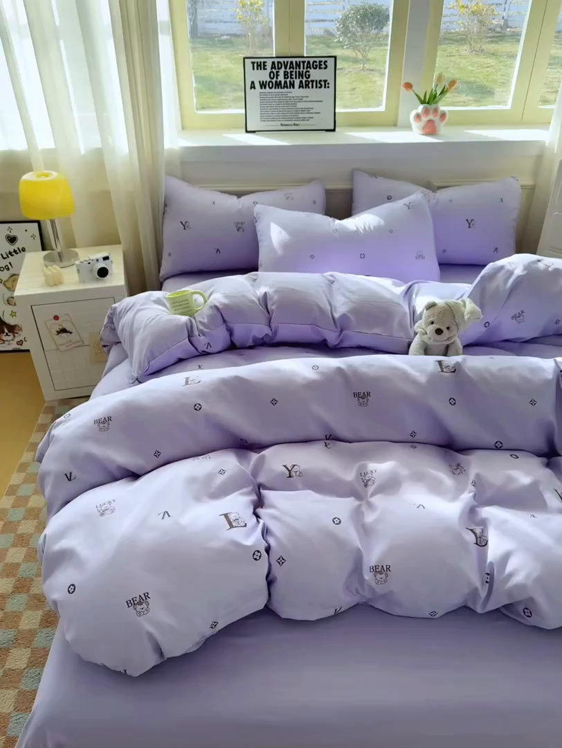 91家纺网 家纺一手货源 找家纺 洁柔供应链 2026新款A类古法糯小棉四件套 潮牌紫韵