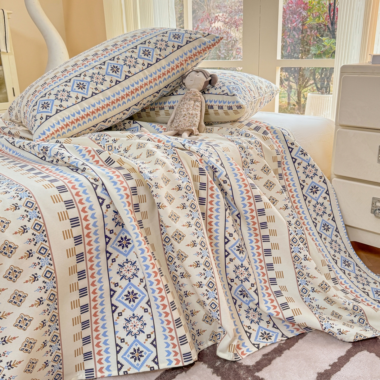 91家纺网 家纺一手货源 找家纺 康纳利 2026新款原棉老粗布透气印花床单 织锦