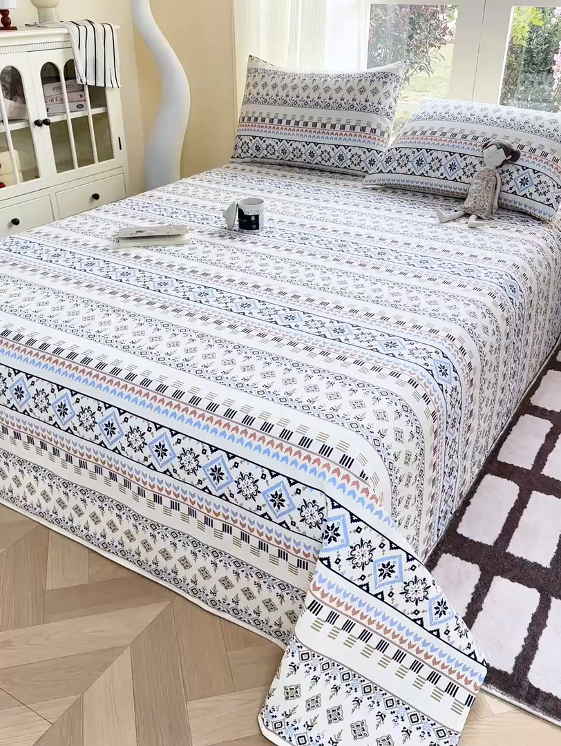 91家纺网 家纺一手货源 找家纺 康纳利 2026新款原棉老粗布透气印花床单 织锦