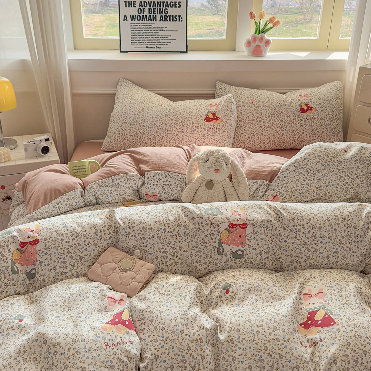 91家纺网 家纺一手货源 找家纺 洁柔供应链 2026新款A类古法糯小棉四件套 花枝嫣然