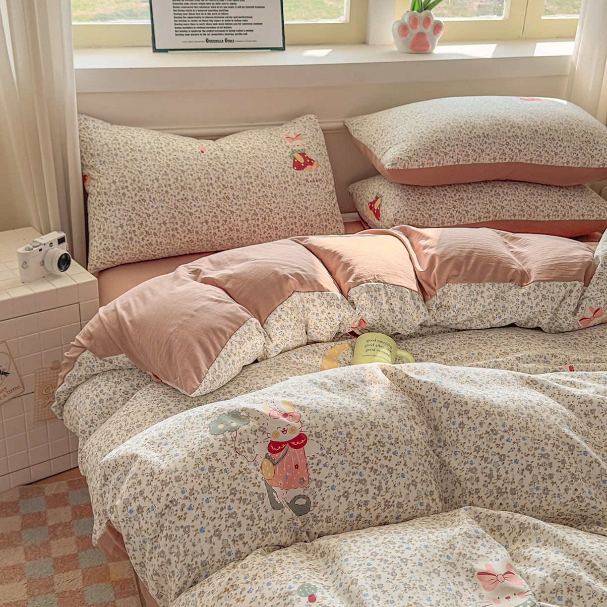 91家纺网 家纺一手货源 找家纺 洁柔供应链 2026新款A类古法糯小棉四件套 花枝嫣然