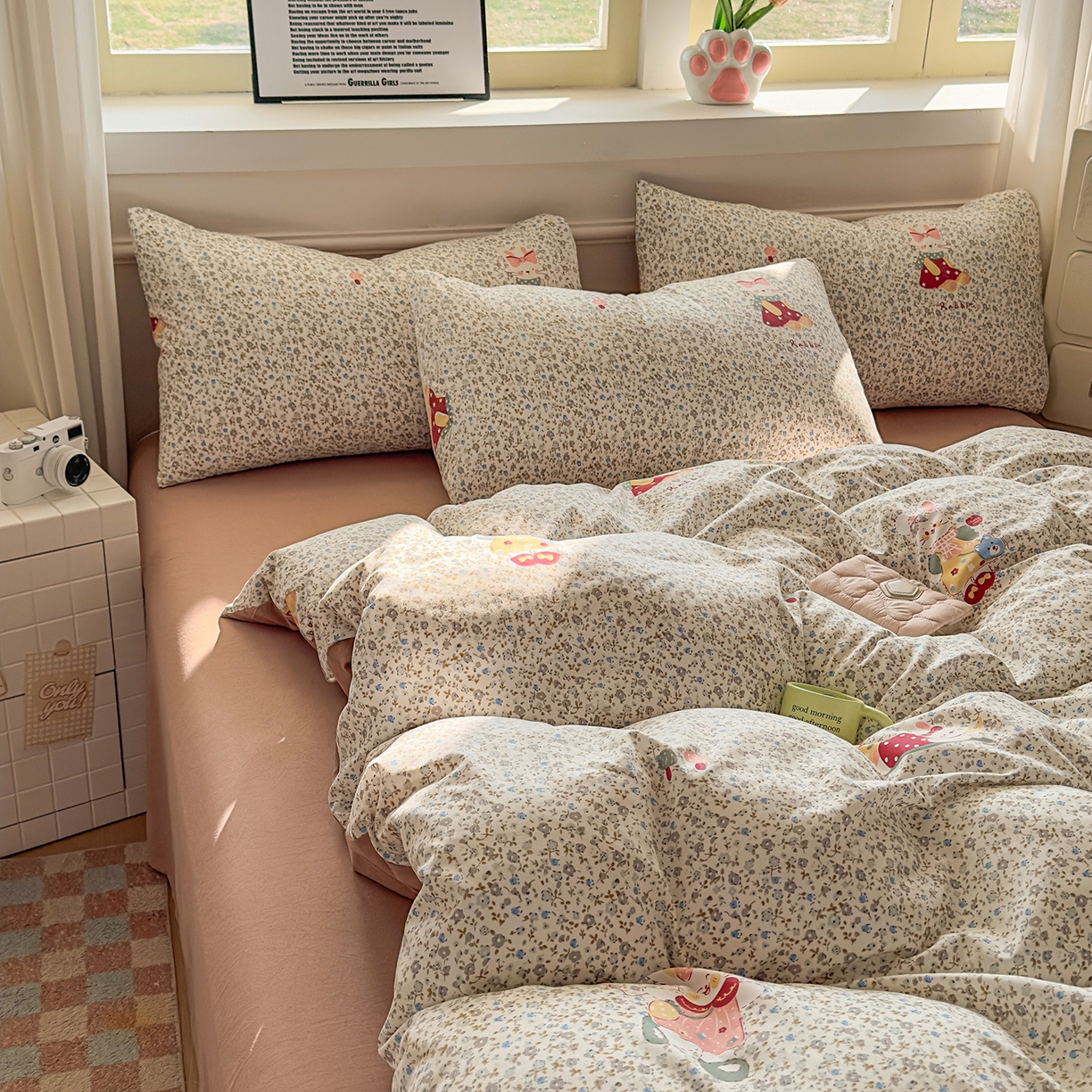 91家纺网 家纺一手货源 找家纺 洁柔供应链 2026新款A类古法糯小棉四件套 花枝嫣然