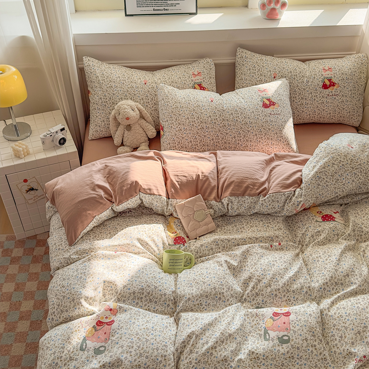 91家纺网 家纺一手货源 找家纺 洁柔供应链 2026新款A类古法糯小棉四件套 花枝嫣然