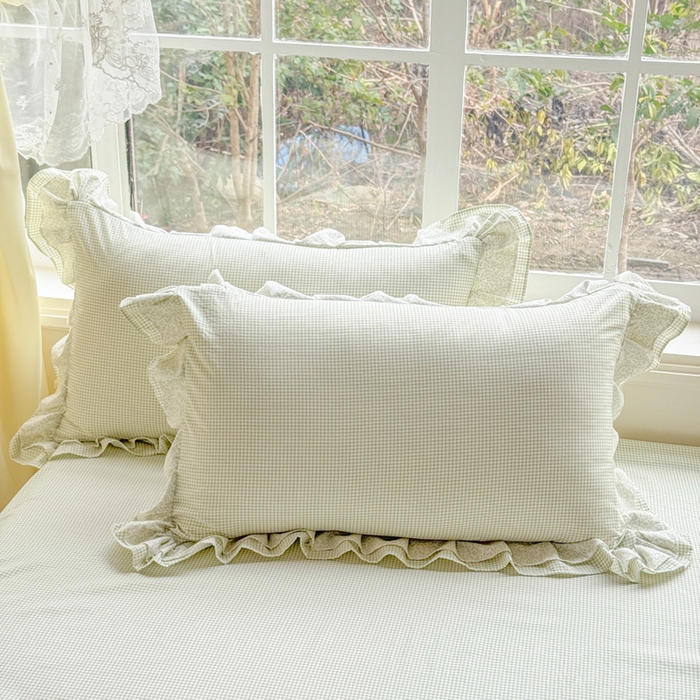 91家纺网 家纺一手货源 找家纺 赛丽雅 2026年新款直播爆款双层花边拼接蝴蝶结工艺款四件套床上用品 南法假日-仙草绿