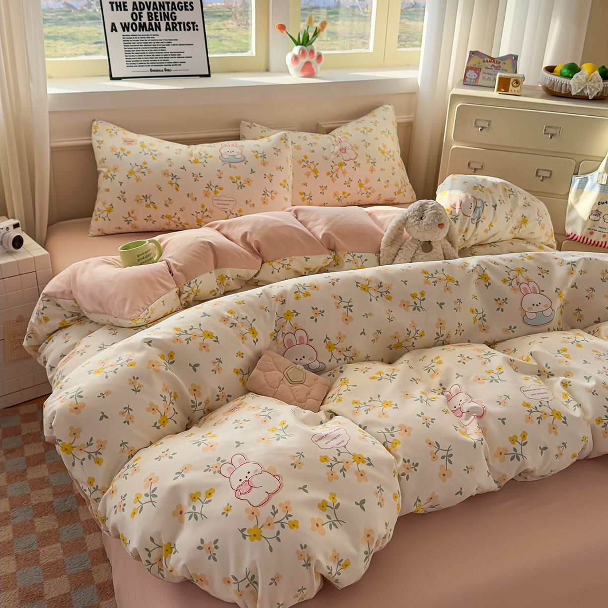 91家纺网 家纺一手货源 找家纺 洁柔供应链 2026新款A类古法糯小棉四件套 金桂玉兔