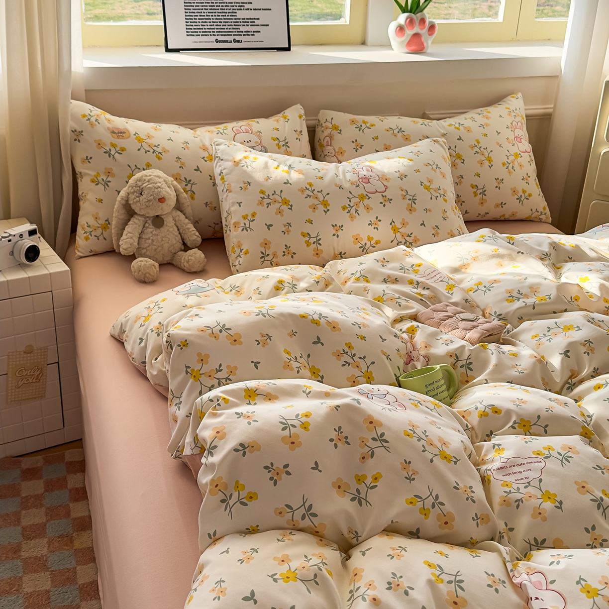 91家纺网 家纺一手货源 找家纺 洁柔供应链 2026新款A类古法糯小棉四件套 金桂玉兔