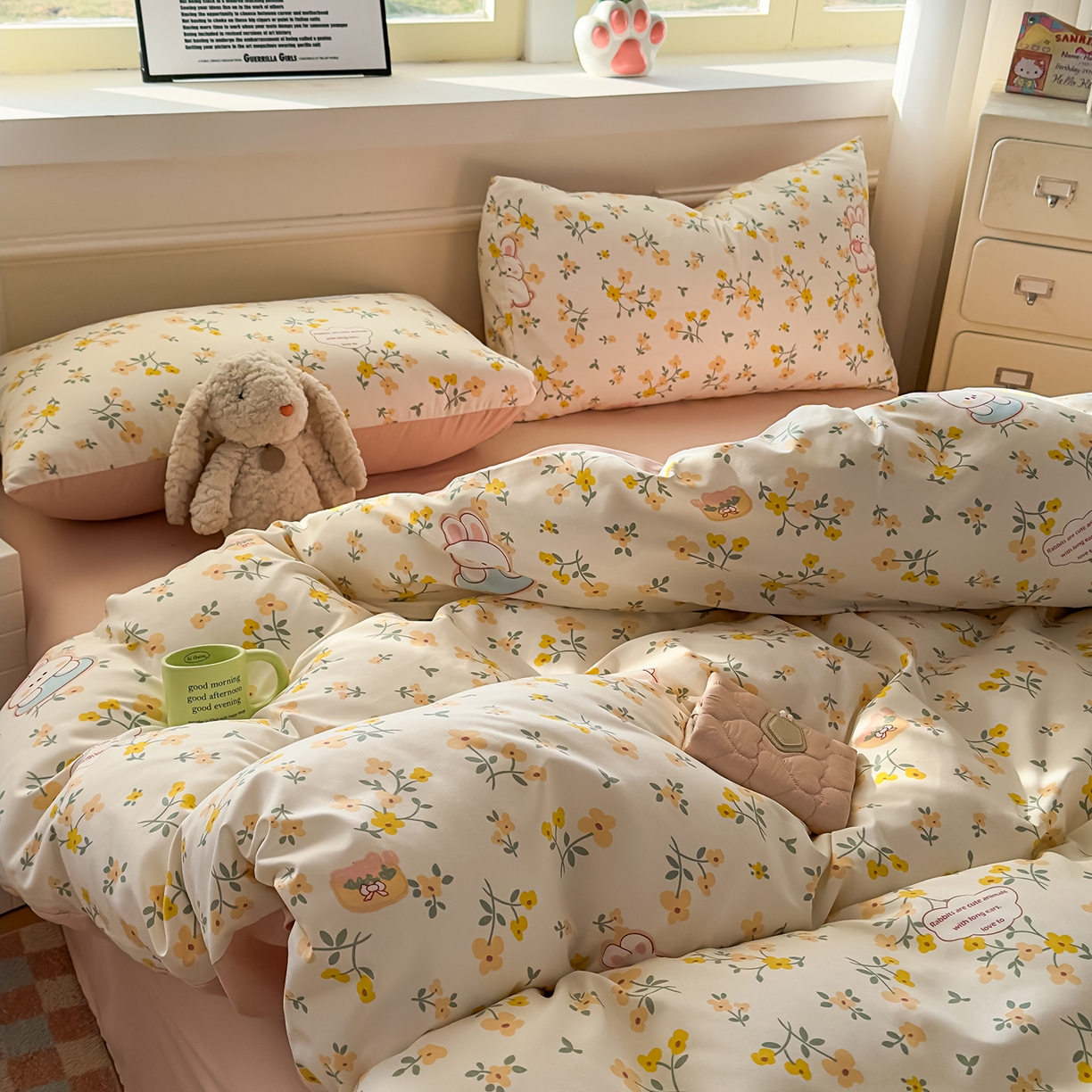 91家纺网 家纺一手货源 找家纺 洁柔供应链 2026新款A类古法糯小棉四件套 金桂玉兔