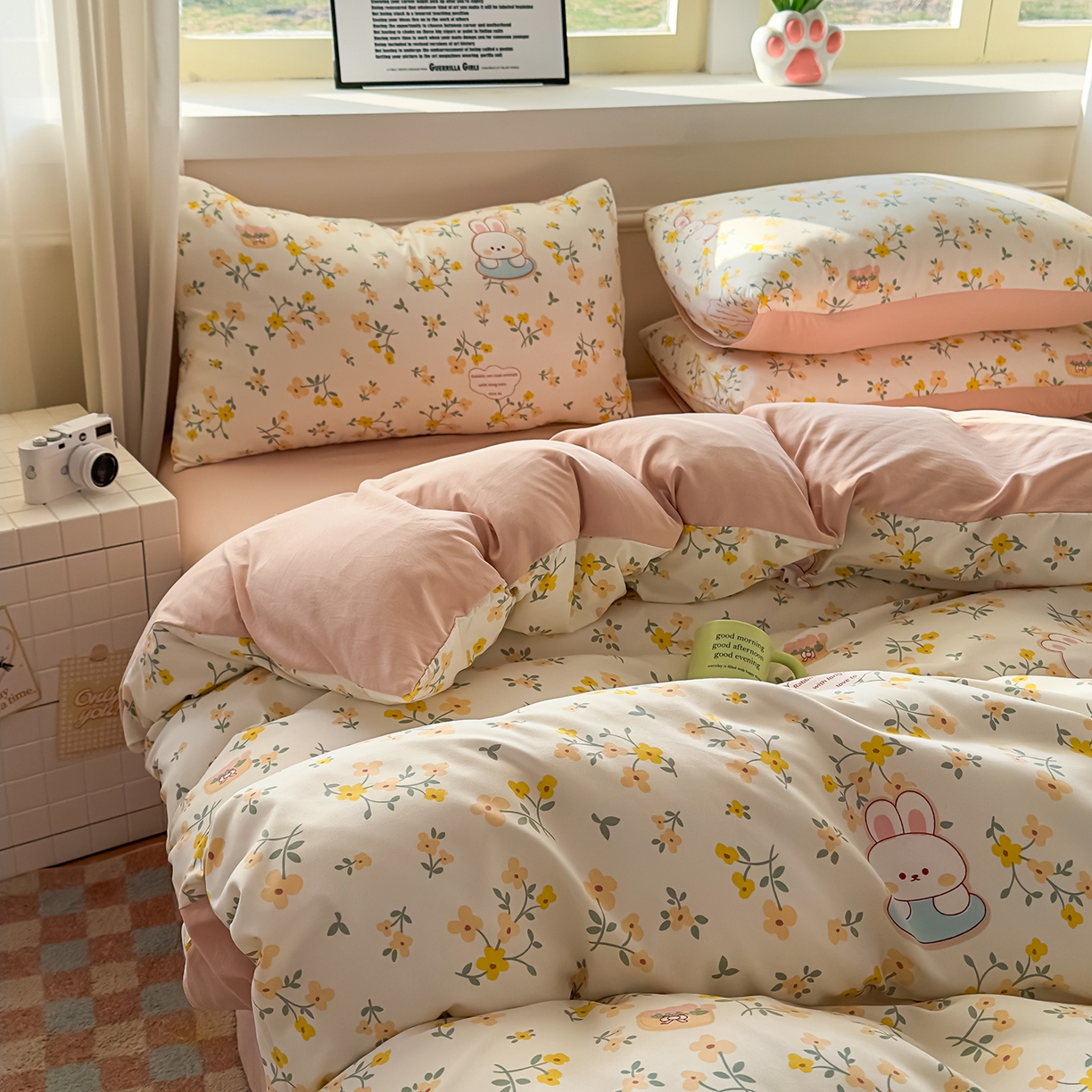 91家纺网 家纺一手货源 找家纺 洁柔供应链 2026新款A类古法糯小棉四件套 金桂玉兔