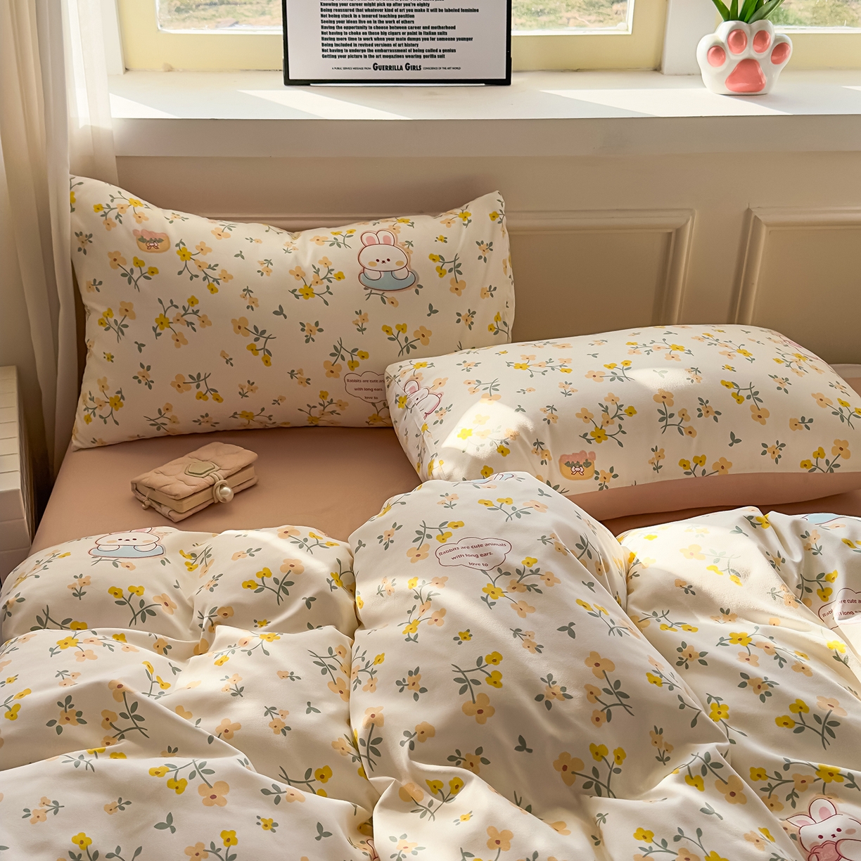 91家纺网 家纺一手货源 找家纺 洁柔供应链 2026新款A类古法糯小棉四件套 金桂玉兔