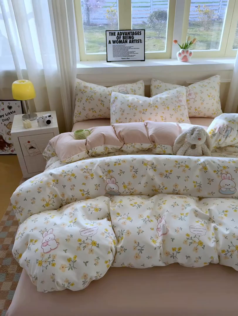 91家纺网 家纺一手货源 找家纺 洁柔供应链 2026新款A类古法糯小棉四件套 金桂玉兔