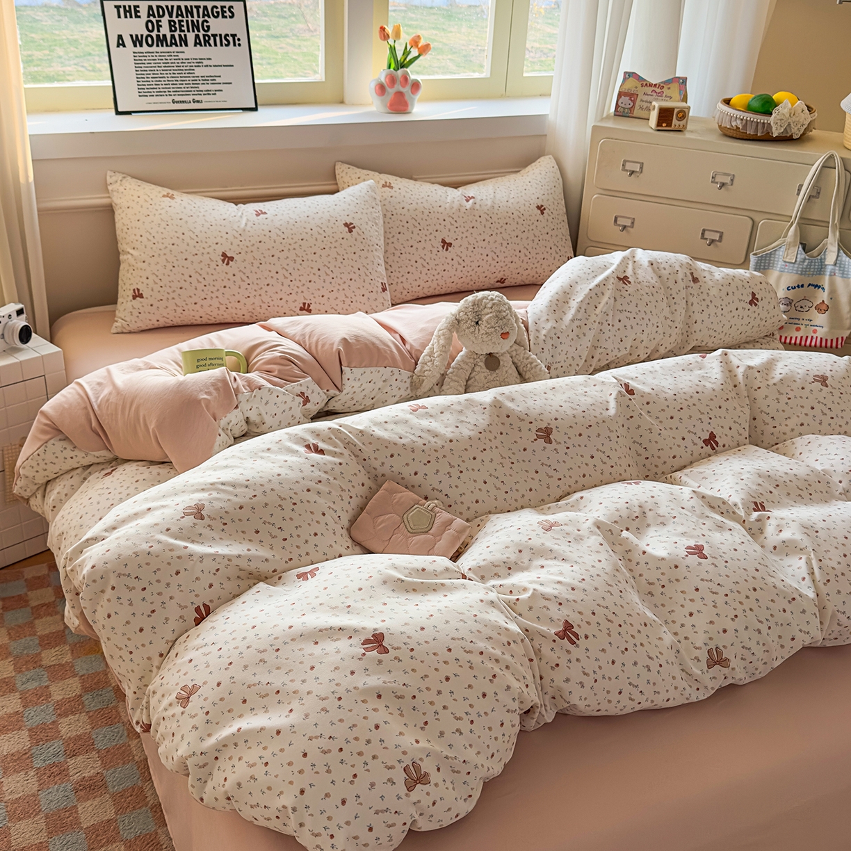 91家纺网 家纺一手货源 找家纺 洁柔供应链 2026新款A类古法糯小棉四件套 十里蔷薇