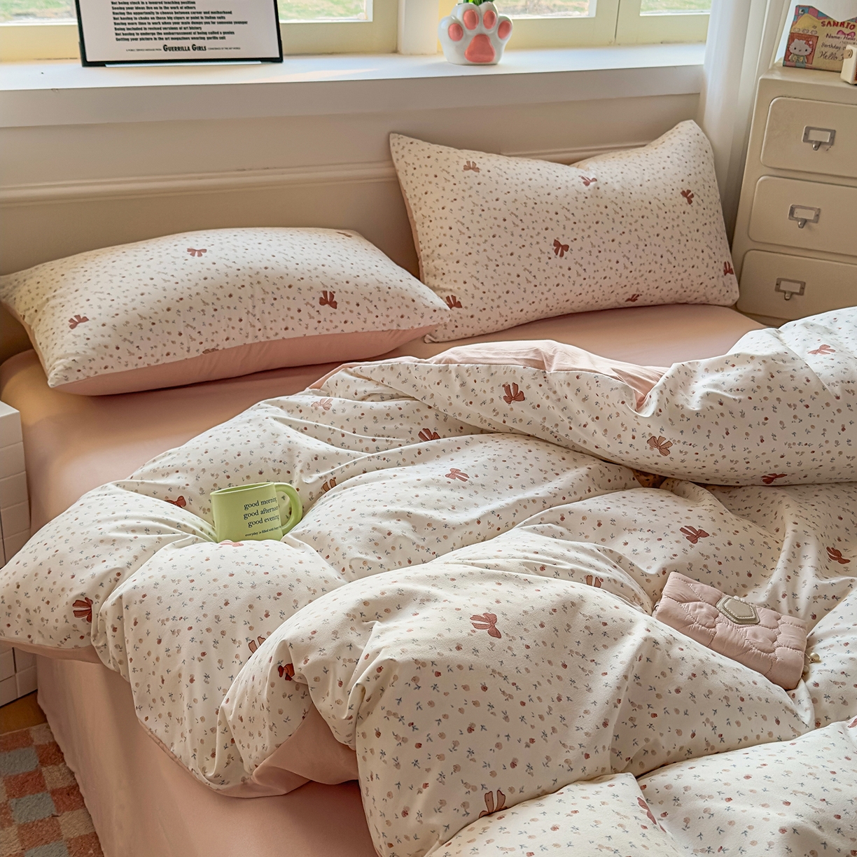 91家纺网 家纺一手货源 找家纺 洁柔供应链 2026新款A类古法糯小棉四件套 十里蔷薇